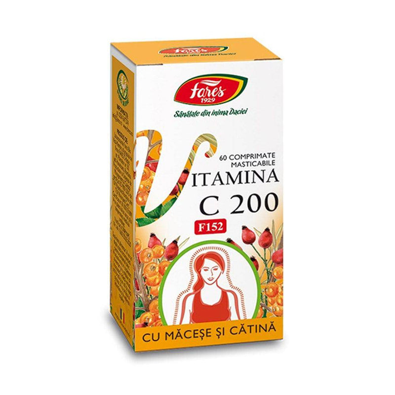 Vitamina C 200 mg cu Macese si Catina, F152, 60 comprimate masticabile, Fares